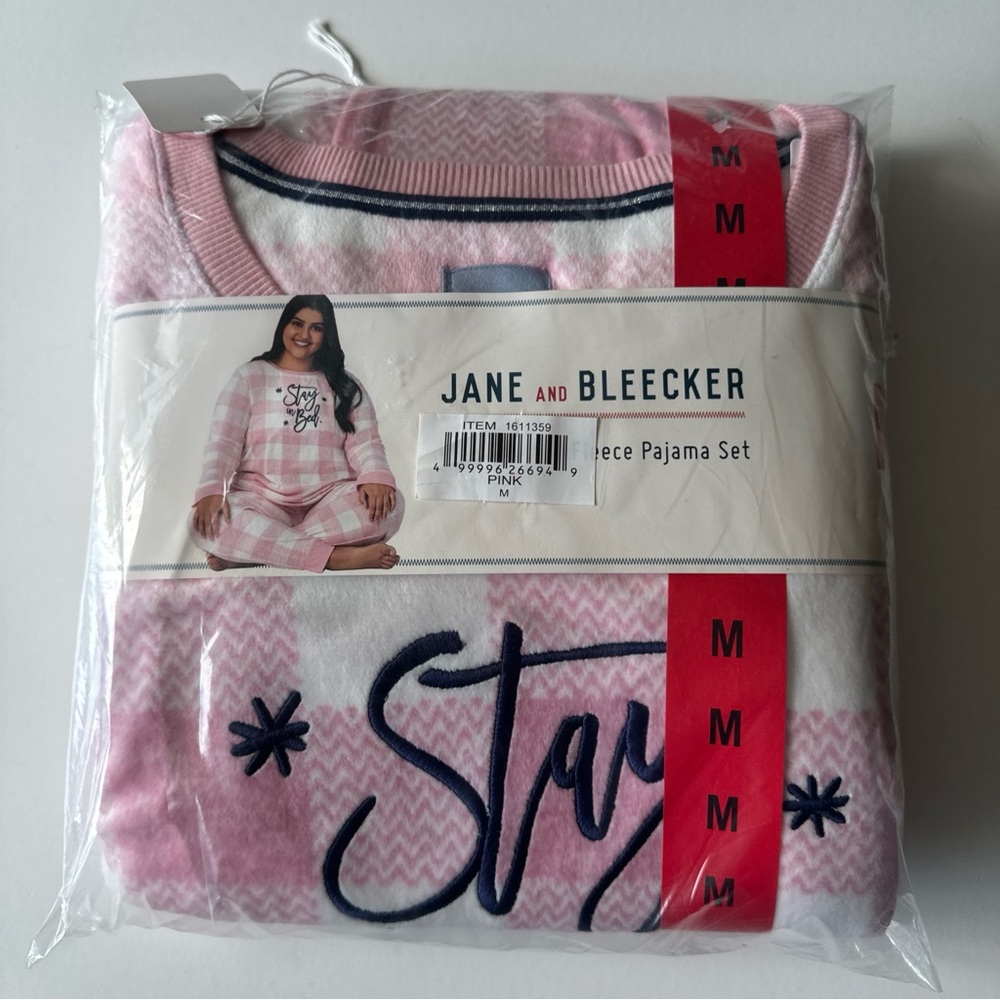 Jane and Bleecker Ladies Silky Stretch Fleece Pajama Set Pink Medium
